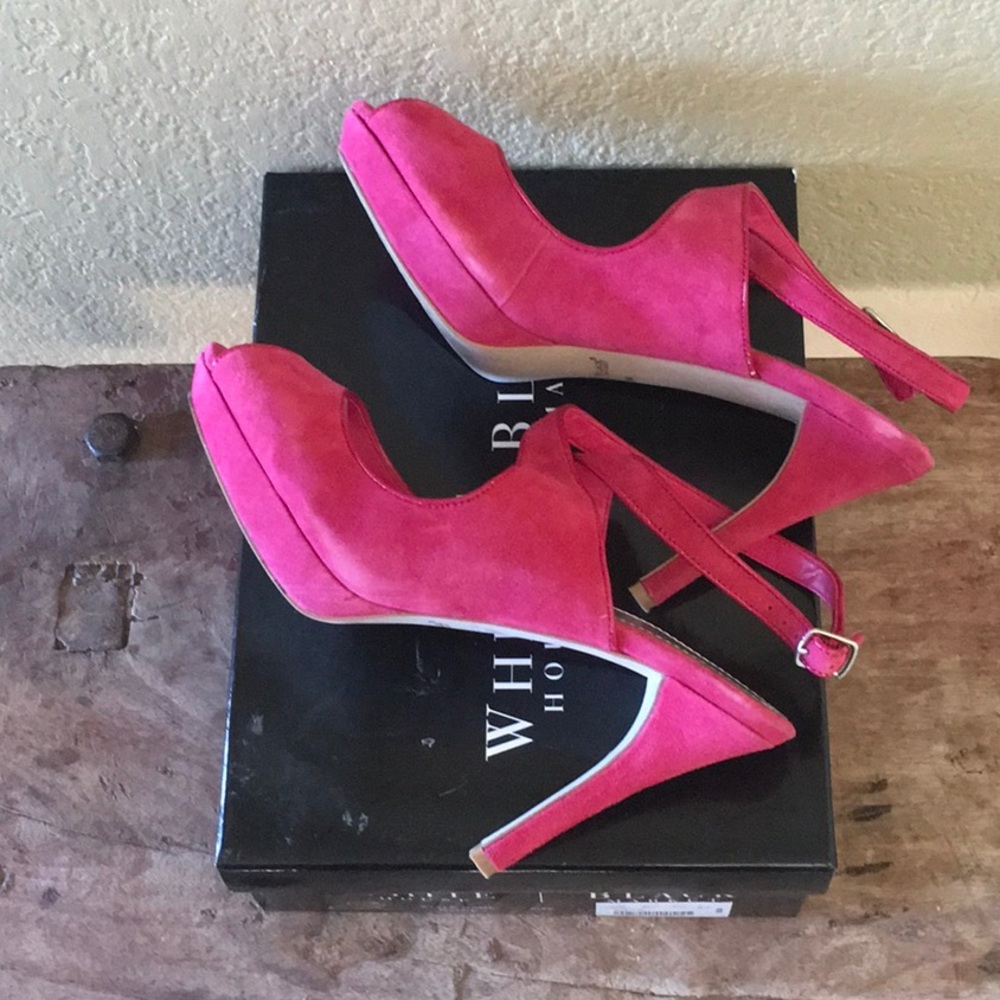WHBM suede HOT pink platform heels size 9
